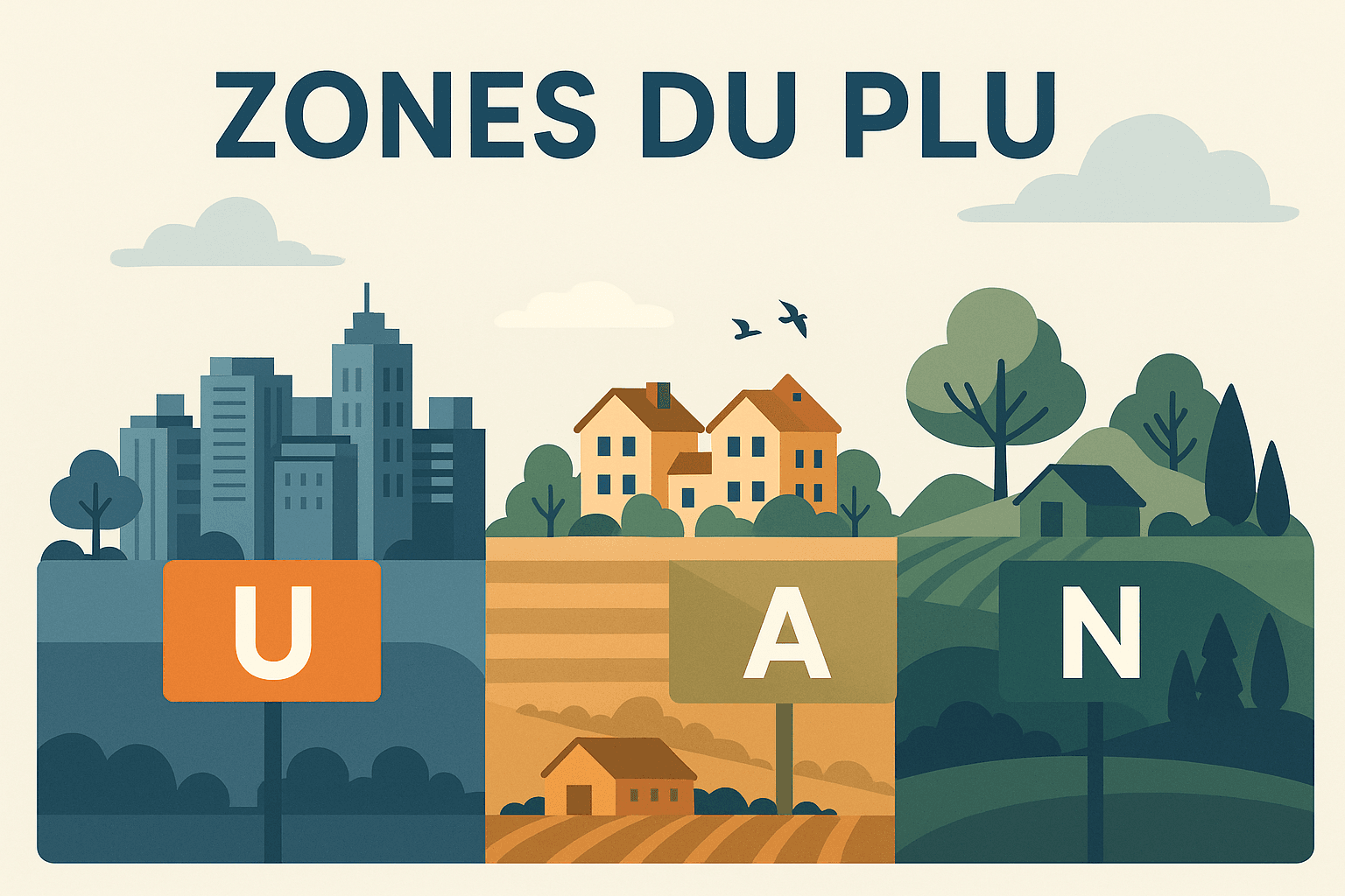 Schéma des zones du PLU : zone urbaine, agricole et naturelle
